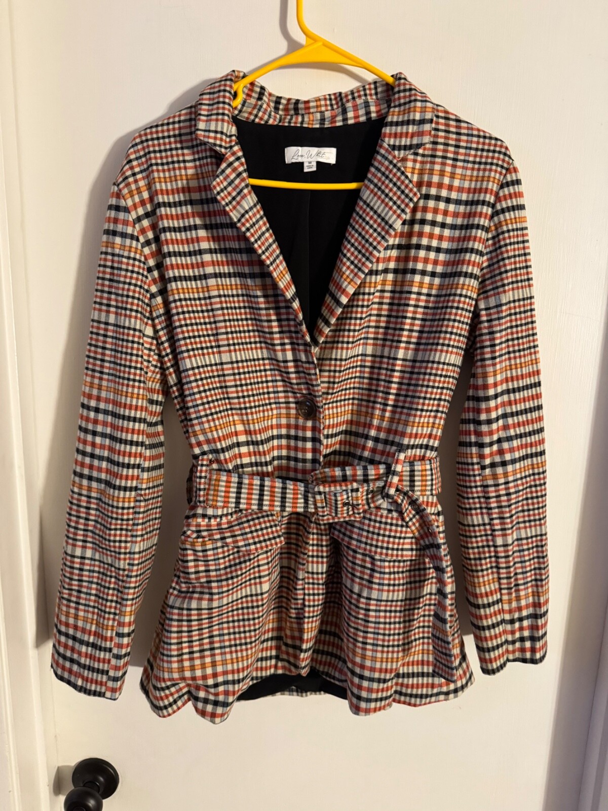 Women "Love Whit" multicolored checkered,2 button lined jacket. Size Med