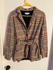 Women "Love Whit" multicolored checkered,2 button lined jacket. Size Med