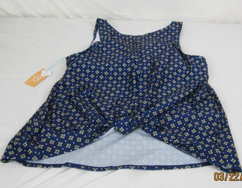 Kona Sol Women's Tile Print Tie Back Tankini Blue L - Picture 9 of 14