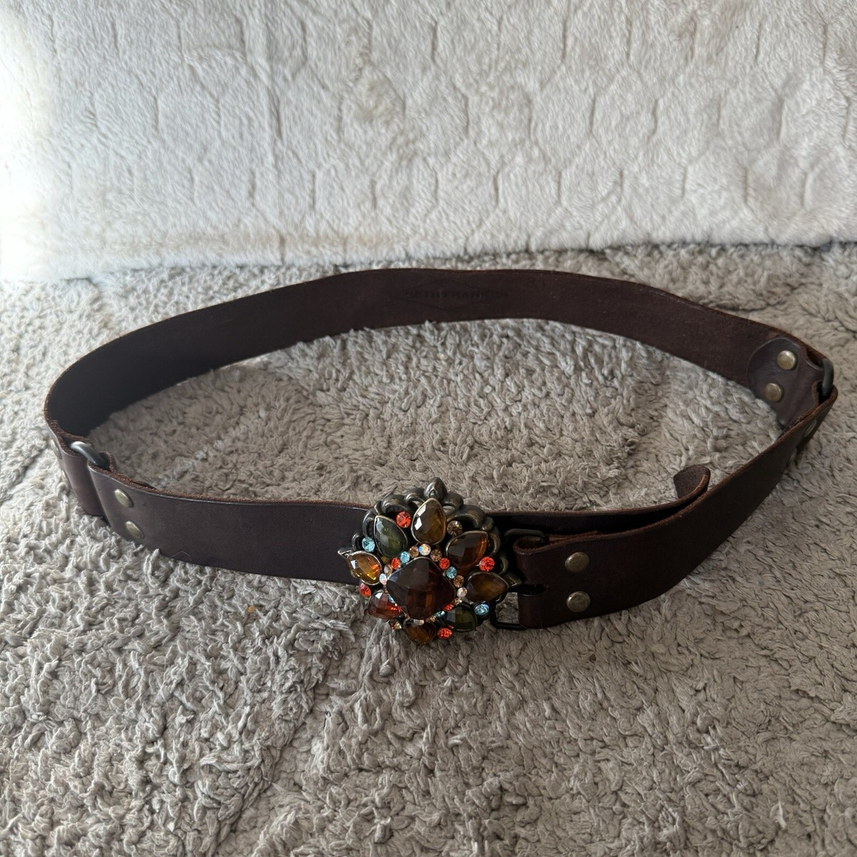Beth Frank VTG Crystal Buckle 36M leather strap Belt