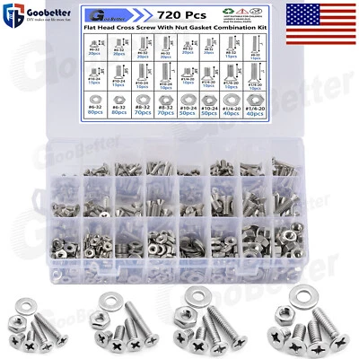 GOOBETTER 720x Stainless Steel Phillips Countersunk Flat Head Machine Screw Assortment Kit
