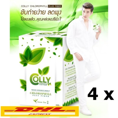 4x COLLY Chlorophyll Plus Fiber Green tea Detoxification Health Slim inside. 