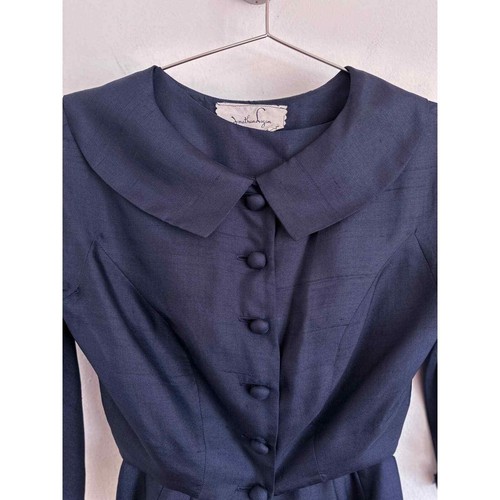 Vintage 50’s Jonathan Logan Vintage Silk Midi Dress Set Navy Size 9 XS - Picture 2 of 6