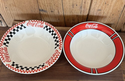 GIBSON 1996 COCA-COLA 8" SOUP BOWLS Red Border & Checker Lot Of (2) - Picture 12 of 14