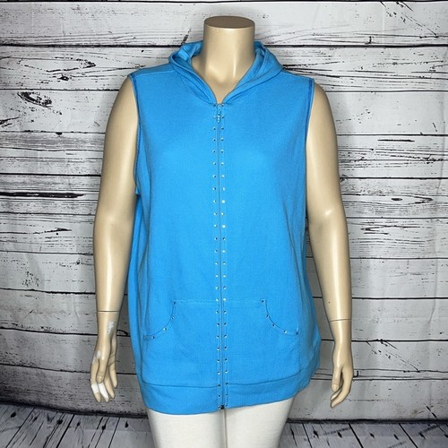 Quacker Factory NWT 2X Blue - Fleur De Lis Embellished Waffle Knit Vest Jacket - Picture 2 of 6