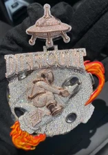 Spaceship Rocket Fire & Enamel Men's Pendant VVS Moissanite Two-Tone In 925 SS