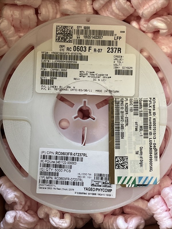 5000 PCS YAGEO RC0603FR-07237RL RES 237 OHM 1% 1/10W 0603