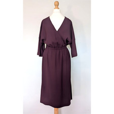 Jaeger Purple Crepe Wrap Dress UK 10 V-Neck Short Sleeve Office Work