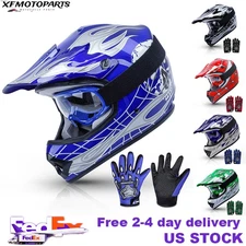 DOT Youth Kids Motorcycle Motocross Helmet With Goggles Gloves S M L XL Size