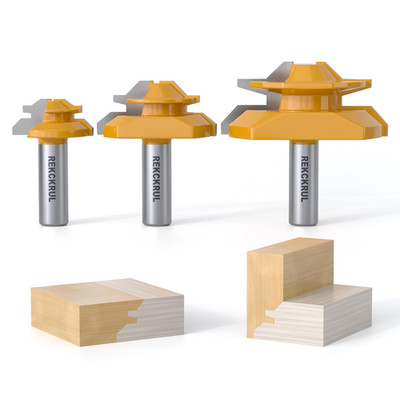 3 PCS Professional 45 Degree Lock Miter Router Bit Set - Carbide Tipped, 1/2'' Sh