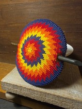 Vtg Large Native American Hand Beaded Leather Hair Bun Piece