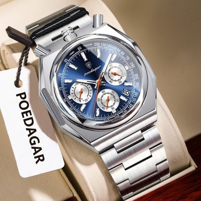 POEDAGAR Luxus Männer Armbanduhr Wasserdicht Futuristisch Chronograph