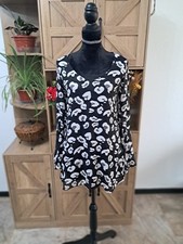 Show Me Your Mumu Tunic Small Black White Leopard Print Bell Sleeve V-Neck Lined