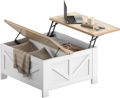 Farmhouse Lift Top Coffee Table with Hidden Storage - White & Light Oak
