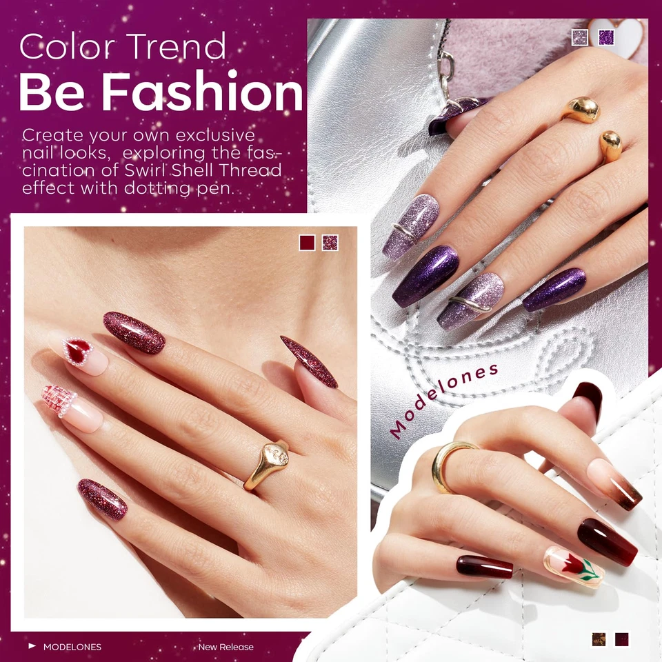 UV Nagellack Set 6 Farben Glitzer Rot Lila Braun Gel Nageldesign Soak Off Manikü - Bild 2 von 4