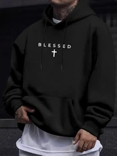 Men's casual hoodie with a "blessing" cross design and geometric pattern
