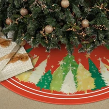 48 Inch Red Christmas Tree Skirt Yellow Star Red Trees Large Farmhouse Decor Mat
