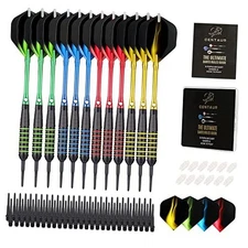  12 Pack Soft Tip Darts, Professional 18 Gram yellow/green/red/blue barrels