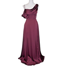Morilee Madeline Gardner Bordeaux Satin One Shoulder Bridesmaid Dress Gown Sz 4
