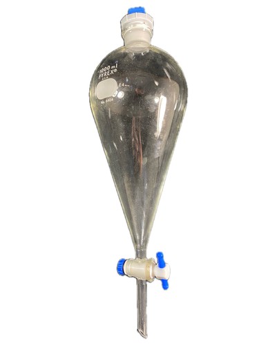PYREX 1000mL Squibb Separatory Funnel w/ Stopcock #27 Stopper Neck 6404-1L B