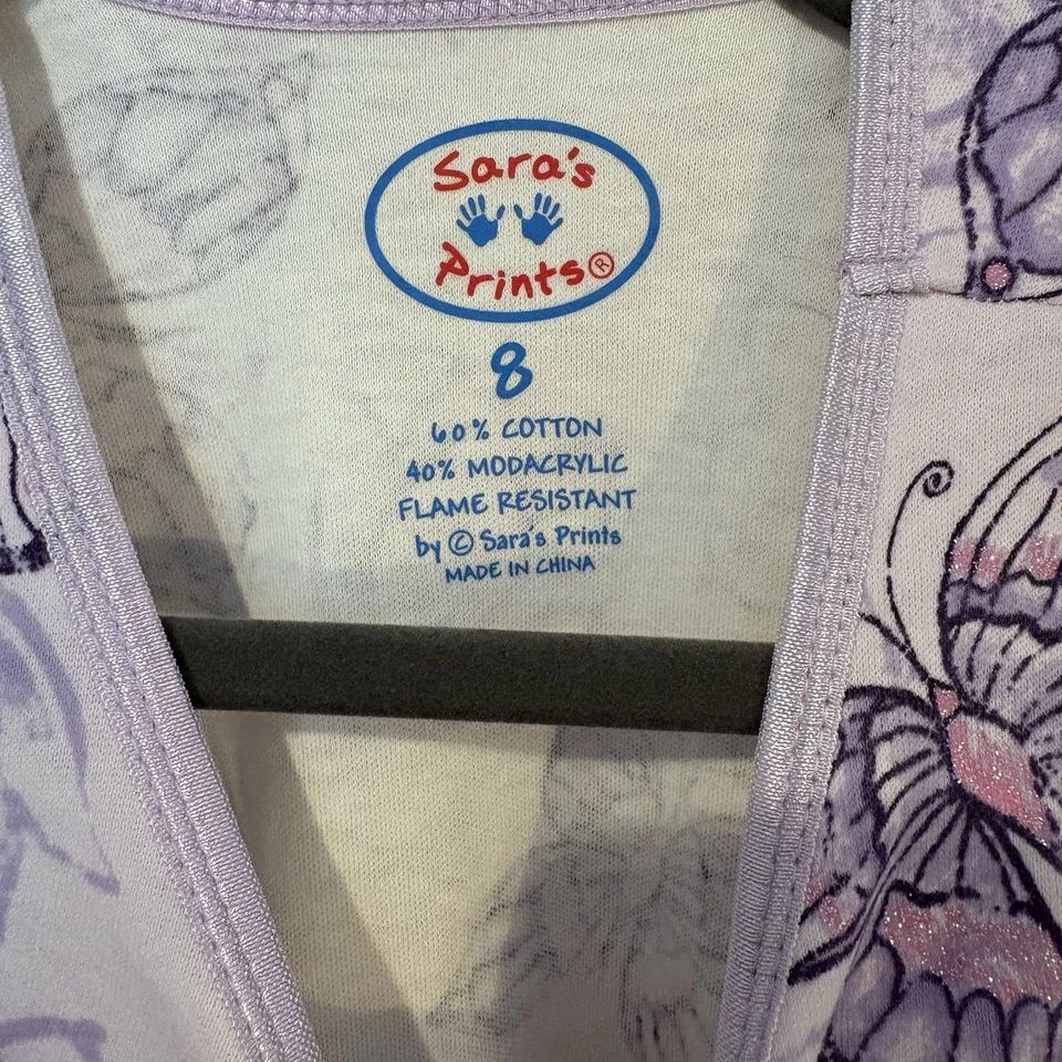 Camisón Sara’s Prints púrpura mariposa niñas talla 8 nuevo con etiquetas Foto 3 de 4