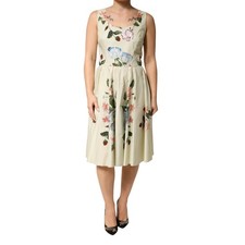 DOLCE & GABBANA Dress Beige Floral Sleeveless A-line Midi IT40/US6/S RRP 2180usd