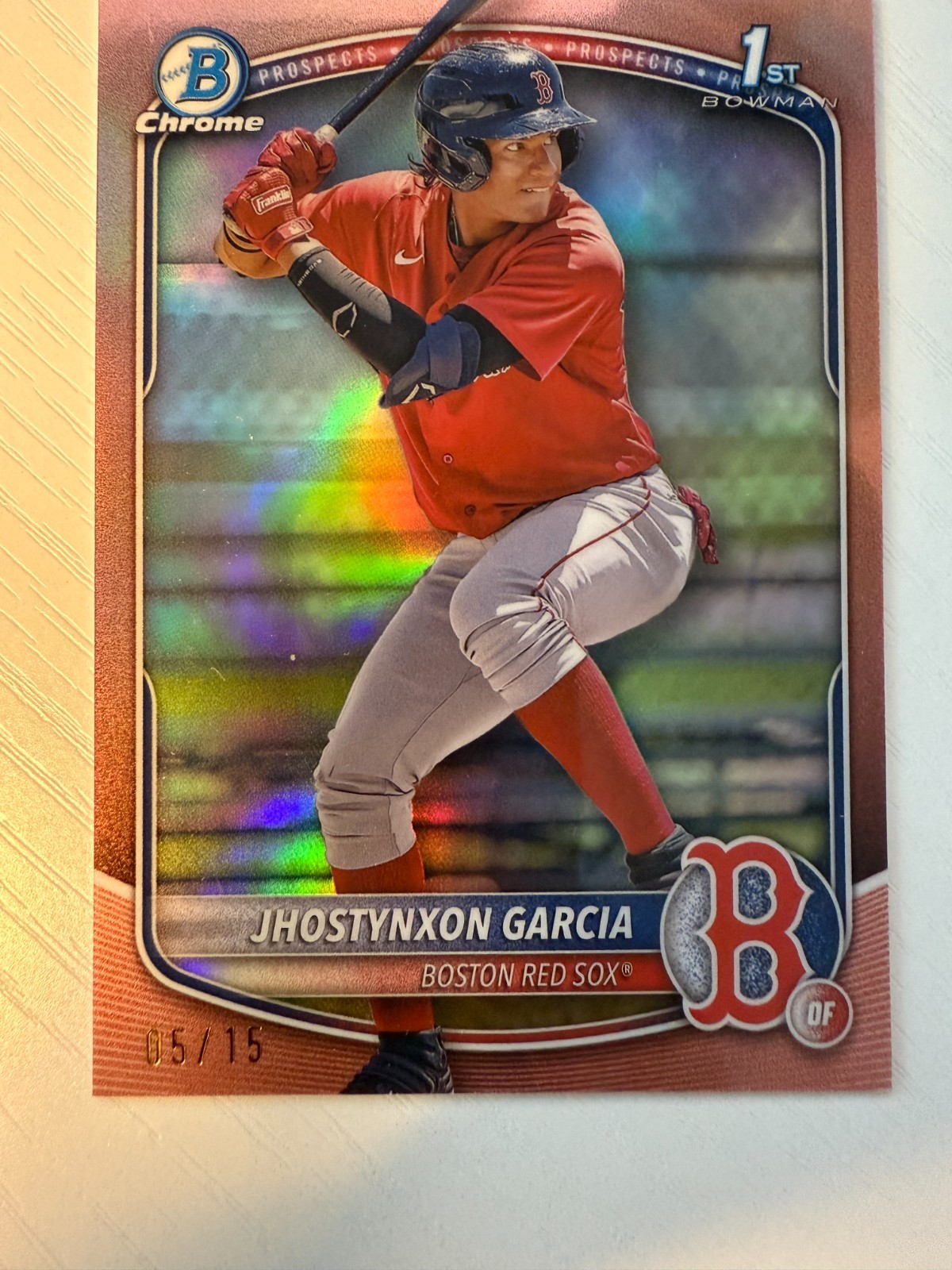 2025 1st Bowman Chrome Jhostynxon Garcia Rose Gold 5/15 Boston Red Sox BCP-43
