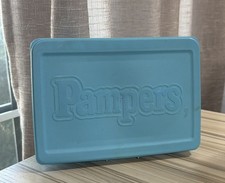 Vintage 1990s Pampers Baby Wipes Empty Blue Plastic Hinged Container Refillable