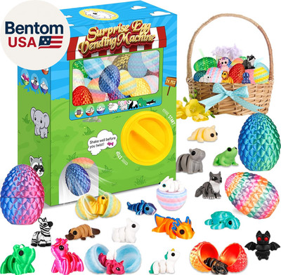 Prefilled Easter Eggs - 24Pcs 3D Printed Surprise Eggs with 3D Animals Toys Caps