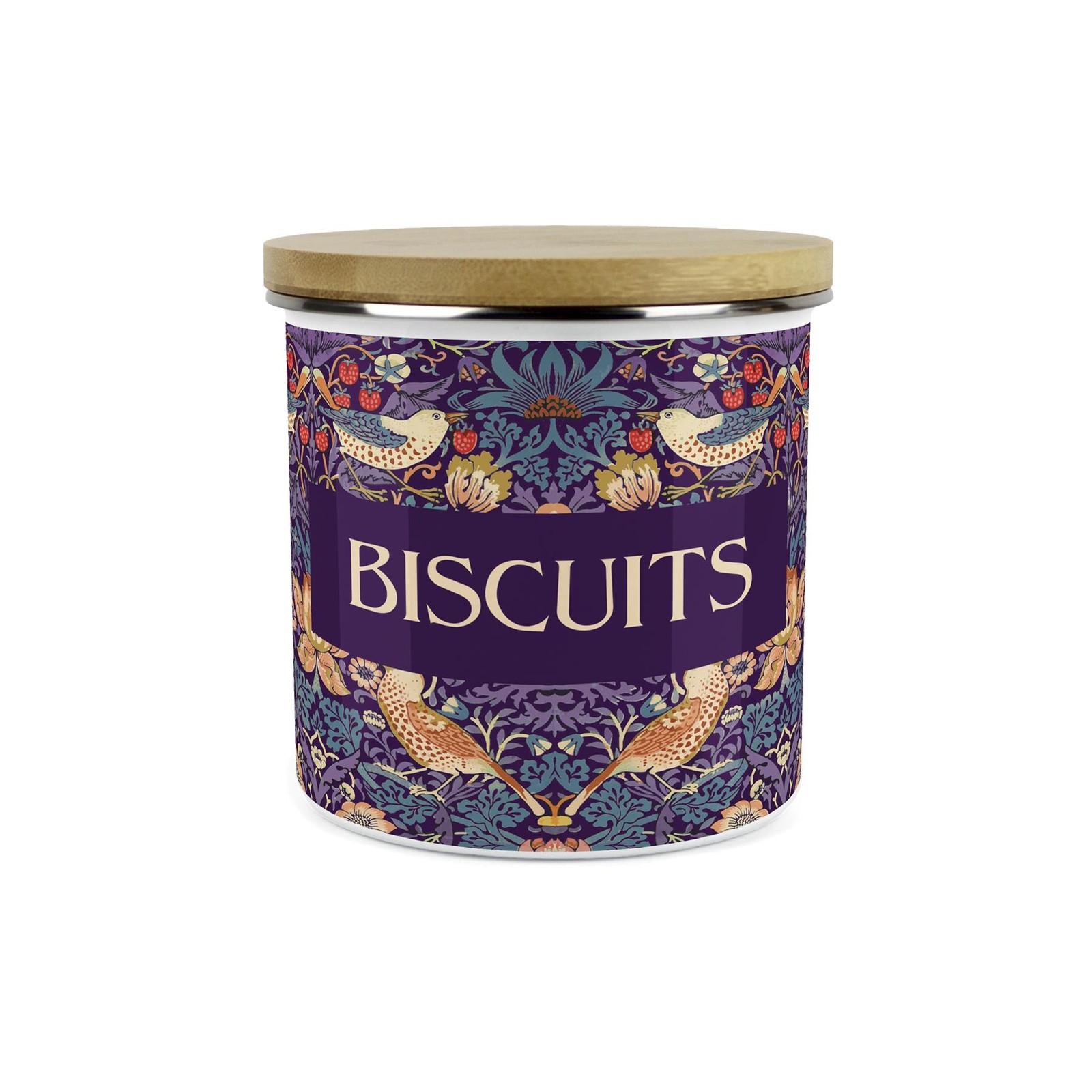 Purple Strawberry Thief Biscuit Tin - William Morris Kitchen Storage Gift