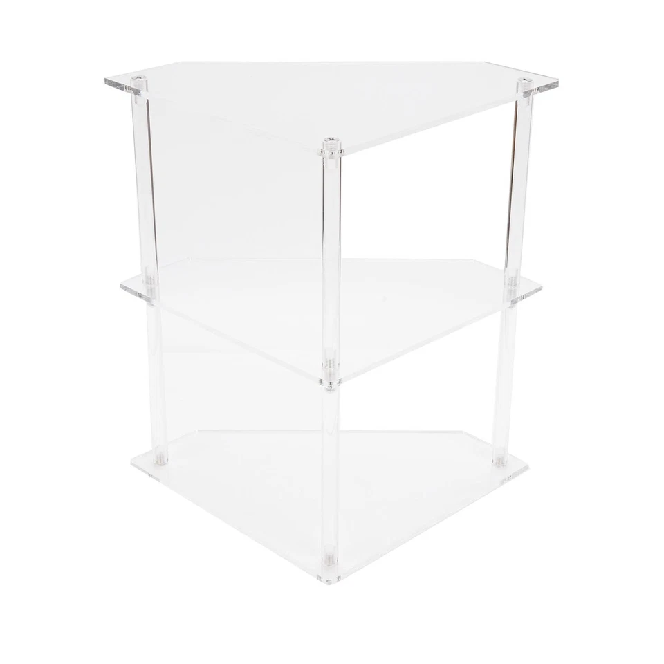 3 Tier Triangular End Table Optimize Space Utilization Stable Acrylic Corner - Image 3 of 4