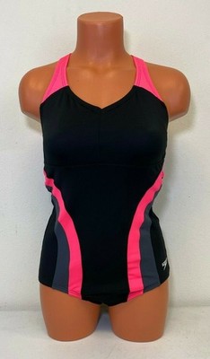 Speedo Womens Flow Active Cross Back One Piece Swimsuit Pink/Black Size 6 -