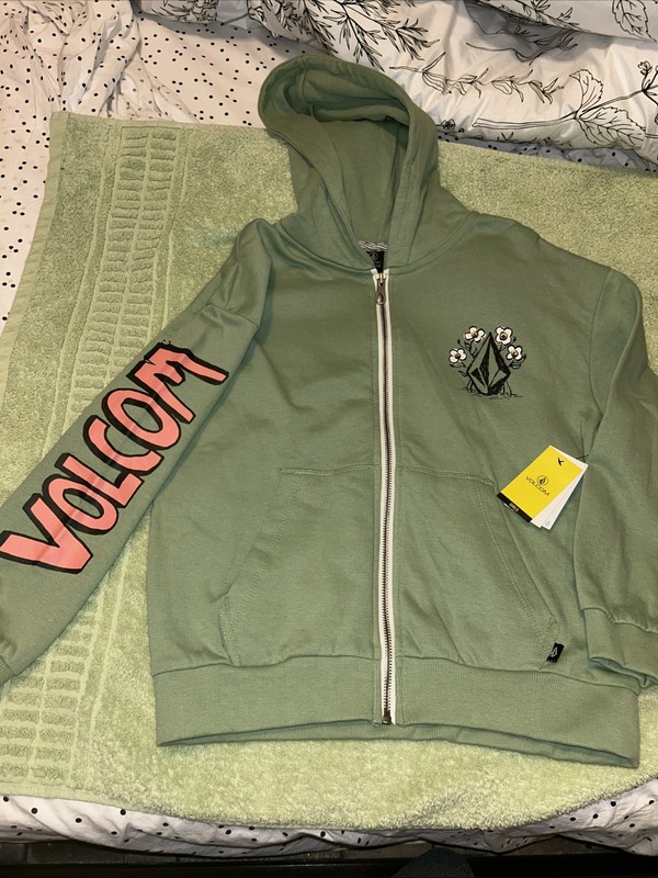 NWT Volcom Girls Olive Floral Print Hoodie Size M (8/10)
