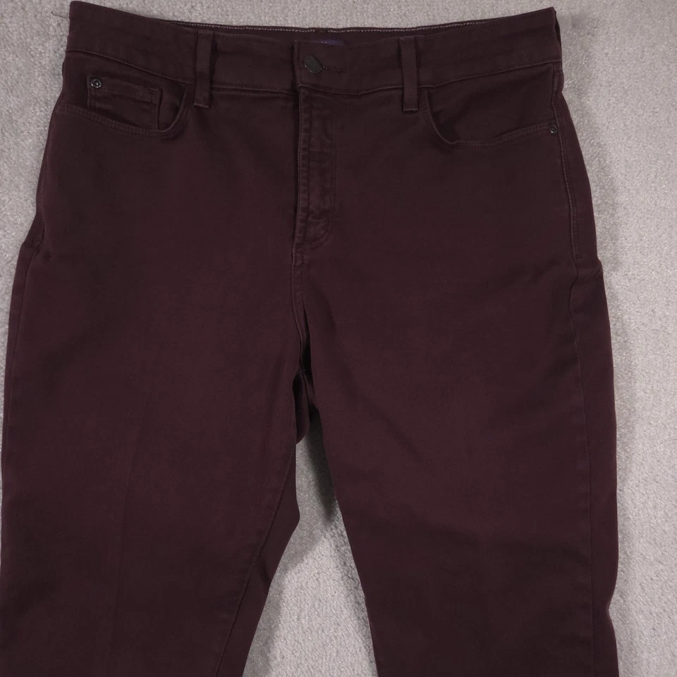 Calça jeans feminina NYDJ 14 borgonha fina reta elevação dobra elástica casual - Imagem 3 de 4