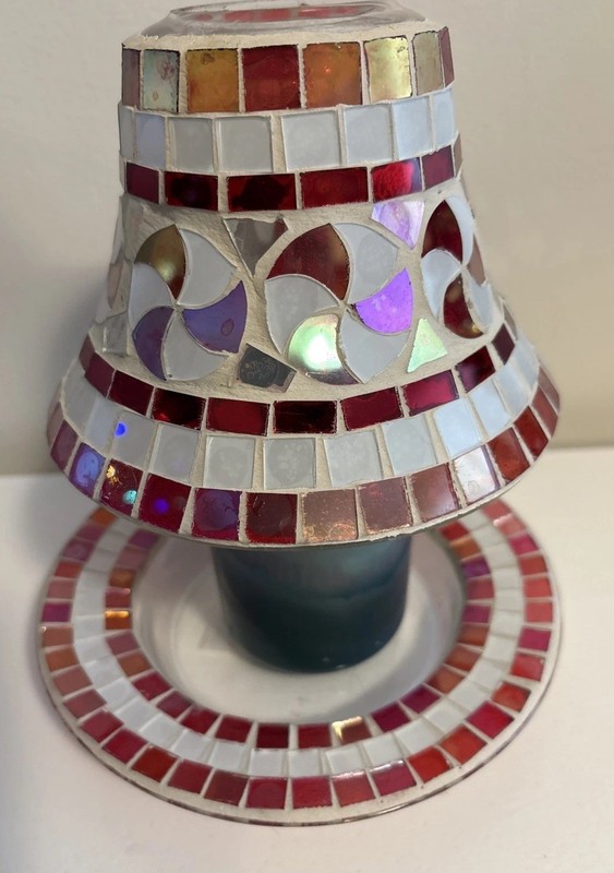Mosaic Christmas Peppermint Candy Candle Lamp VNTG Yankee Candle Shade & Plate