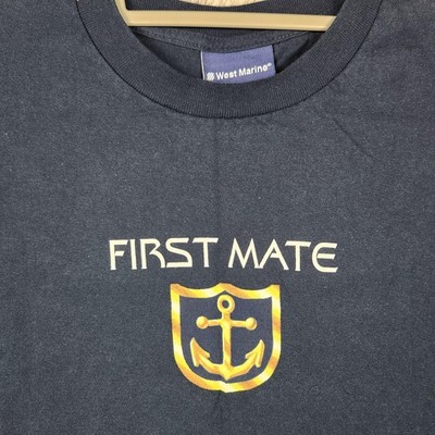 West Marine First Mate Shirt Mens Large Blue Anchor Graphic Nautical Boating