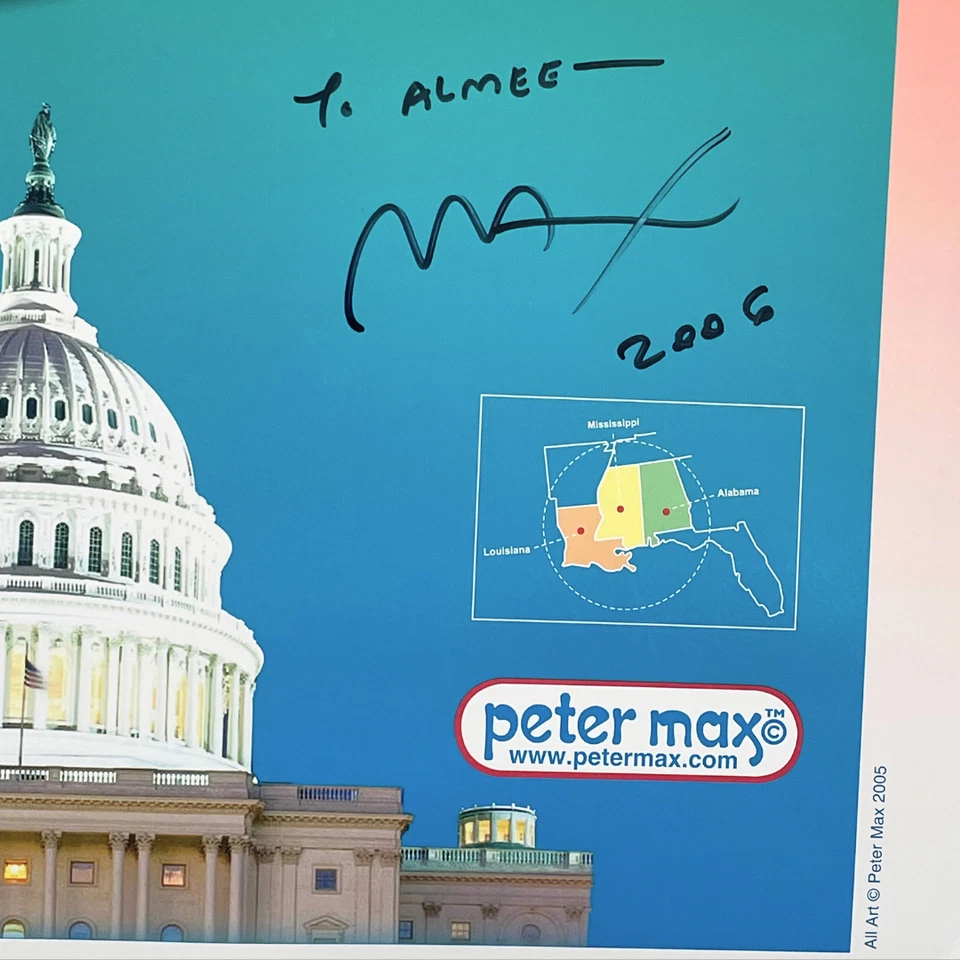 Póster en relieve firmado por Peter Max Katrina 2006 MTV VH1 Teletón + tubo original arte raro Foto 2 de 4