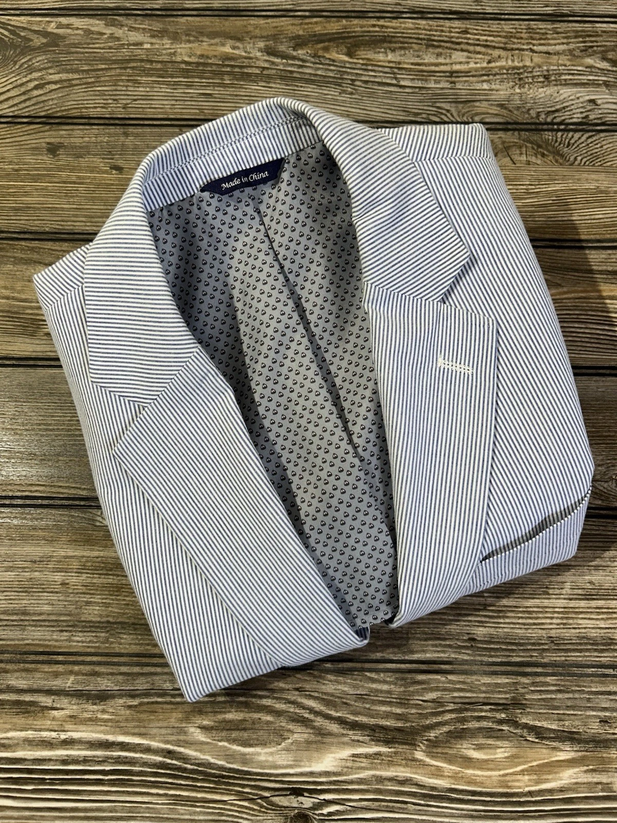 40R Alan Flusser Blazer Blue White Stripe Seersucker Preppy Coastal Summer Beach
