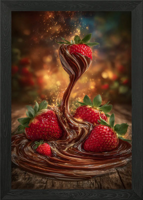 Erdbeeren mit Schokoladennieselregen gerahmtes Wandbild Poster Leinwanddruck Bild