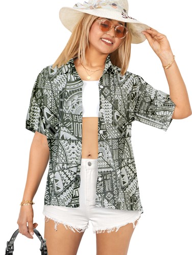 HAPPY BAY Button Down Shirt for Women Shirt Cotton XXL Abstract, Black - 第 1/3 張圖片