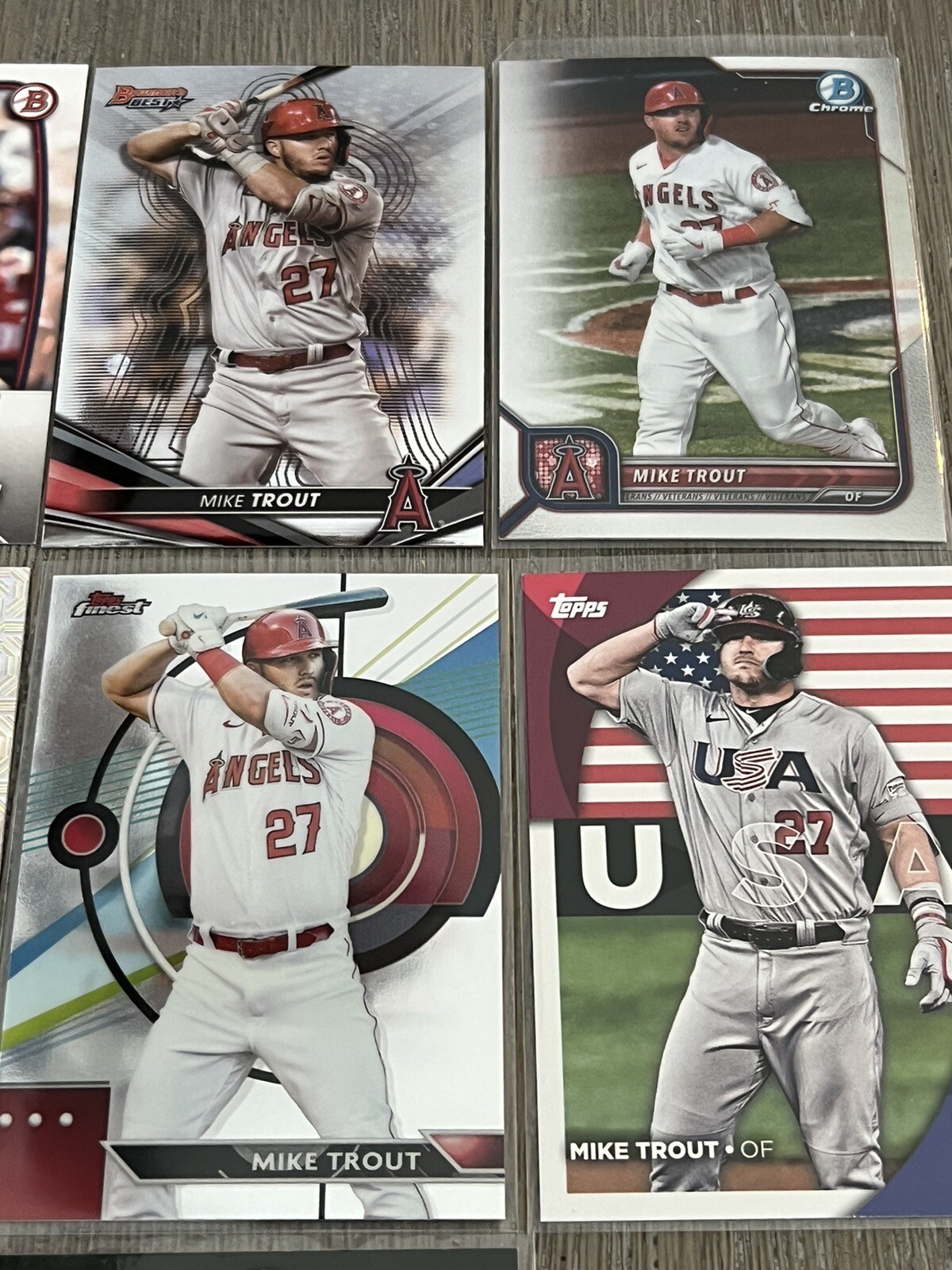 mike trout baseball card lot Topps Chrome, Bowman Chrome, Relic, Mojo