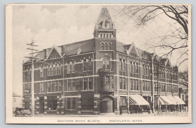 Postcard Rockland, Massachusetts, Savings Bank Block A484