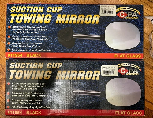 (2) New CIPA Black Universal CamperTowing Mirror W/Suction Cup Mounting 11954