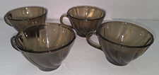 Set 4 Duralex Bormioli Rocco FRANCE Smoke Brown Glass Swirl Tea Coffee Cups