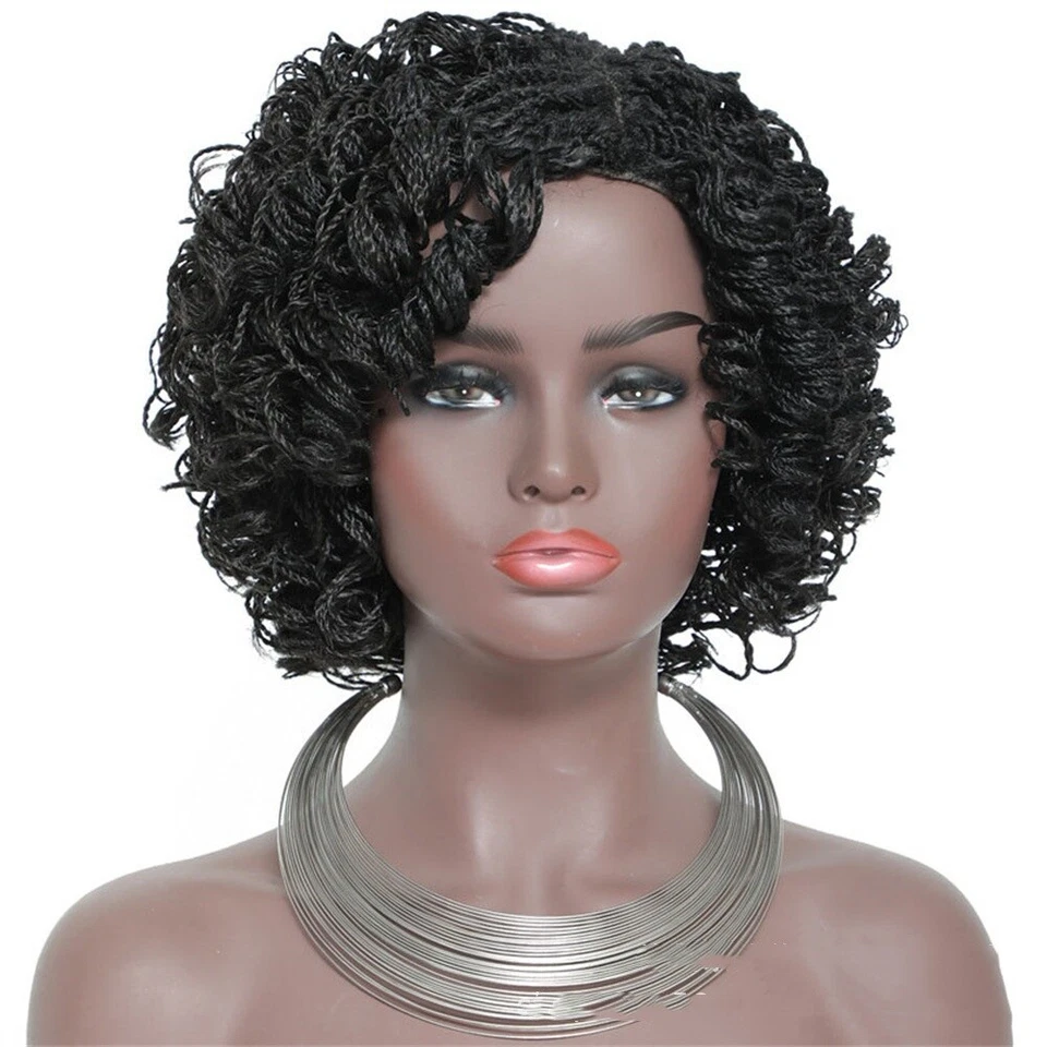 Pelucas trenzadas sintéticas bob negras cortas trenzas rastas peluca para mujer fiesta  Foto 4 de 4