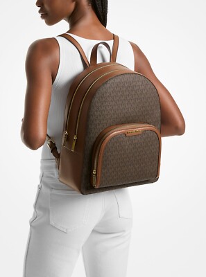 Latest Michael Kors JAYCEE Large Size Brown Logo Monogram PVC Backpack