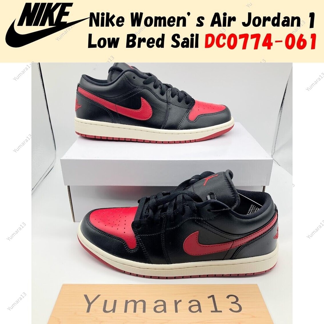 【美品】NIKE ナイキ AIR JORDAN 1 LAW BRED 27cm Nike Women's Air Jordan 1 Low Bred Sail DC0774-061 Size US 5