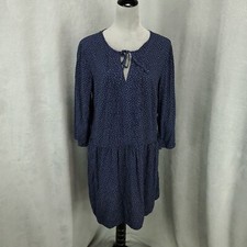 Old Navy Dress Womens Large Navy Ditsy Speckled Keyhole V Neck Pleated Tie