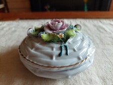 VINTAGE MADE IN GERMANY PORCELAIN LIDDED FLORAL TRINKET BOWL / BOX