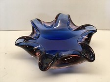 Nice Art Glass Murano Glass Bowl Ashtray 7-1/4” Blue Purple